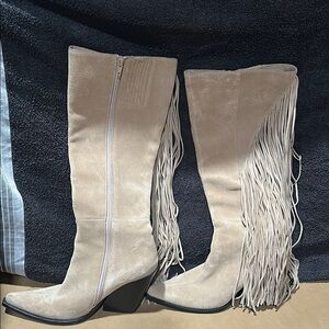 Jeffrey Campbell Tan Heeled Boots with Fringe